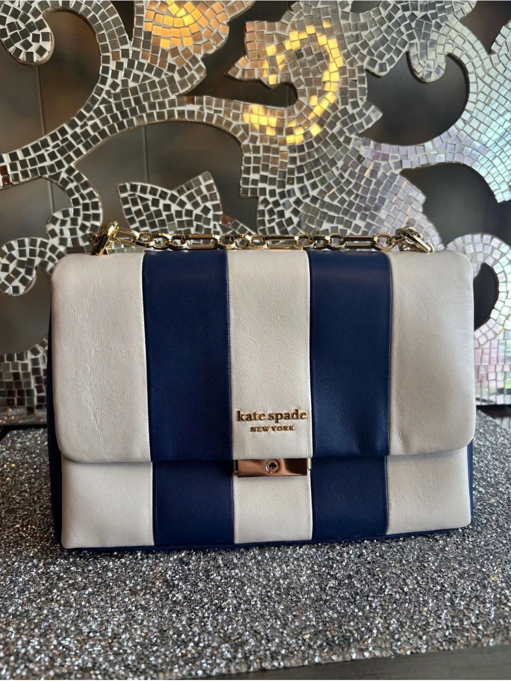 ⭐️kate spade Navy & White Stripe Leather Shoulder‎ Bag